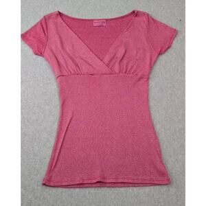 Michael Stars Shirt Womens One Size Pink V Neck Short Sleeve Stretch Y2K USA